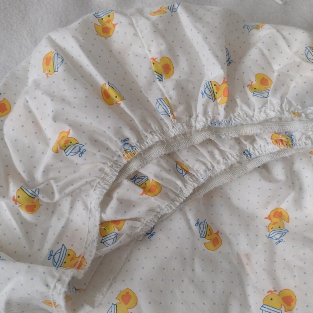 Vintage 80s Crib Sheets Lot of 2 Rubber Duckie Gender Neutral Baby Deadstock